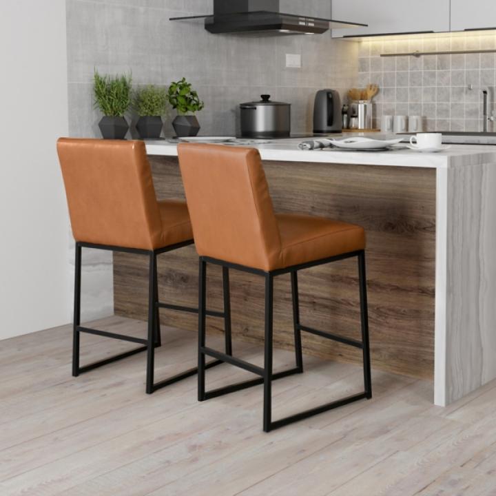 Brown Faux Leather Armless Counter Stool