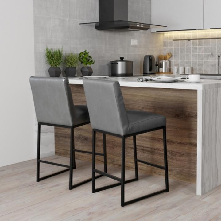 Gray Faux Leather Armless Counter Stool