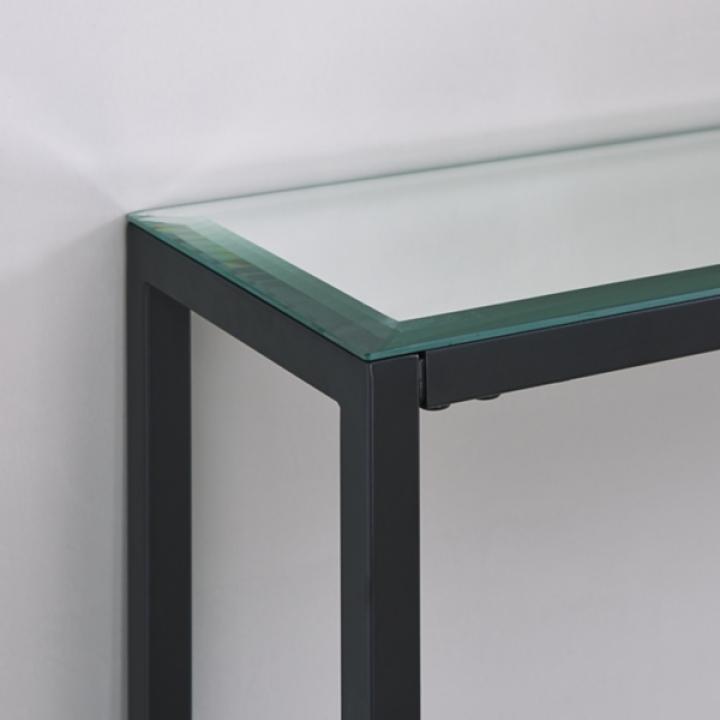 Black Metal Mirrored Top Slim Console Table