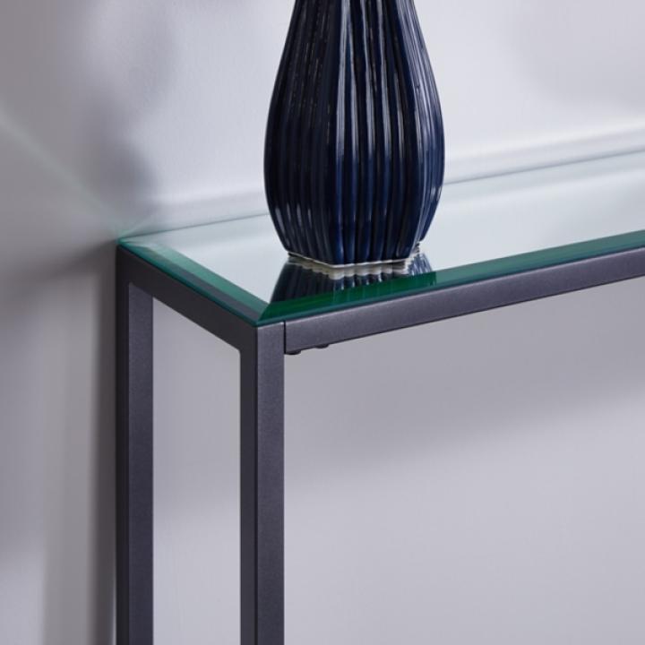 Gray Metal Mirrored Top Slim Console Table
