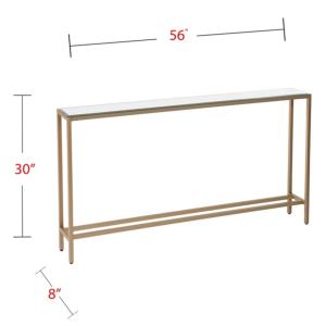 Long Gold Metal Mirrored Top Console Table