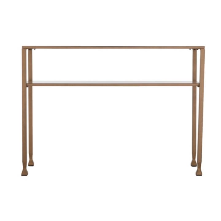 Gold Metal and Tempered Glass Console Table