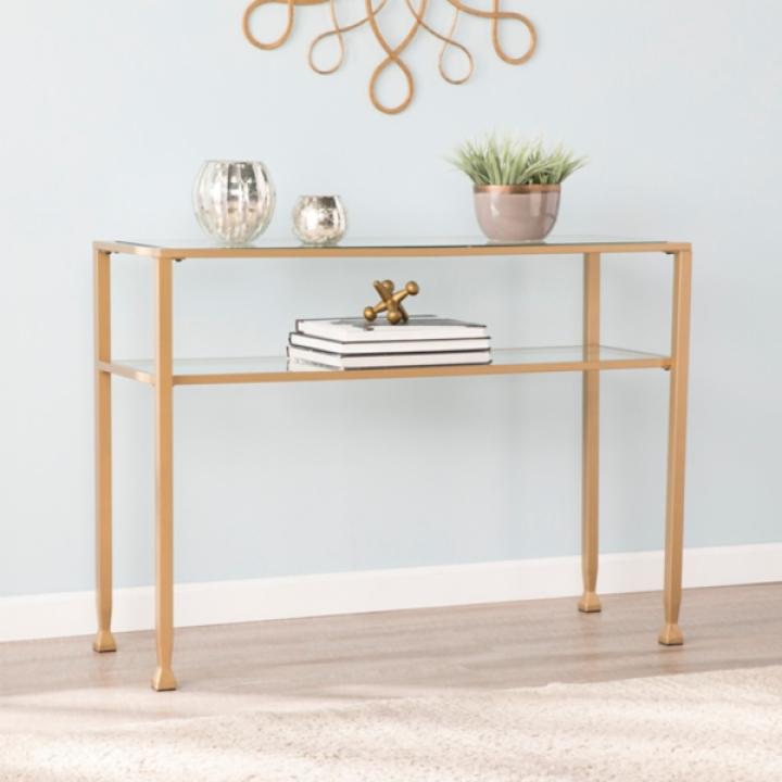 Gold Metal and Tempered Glass Console Table