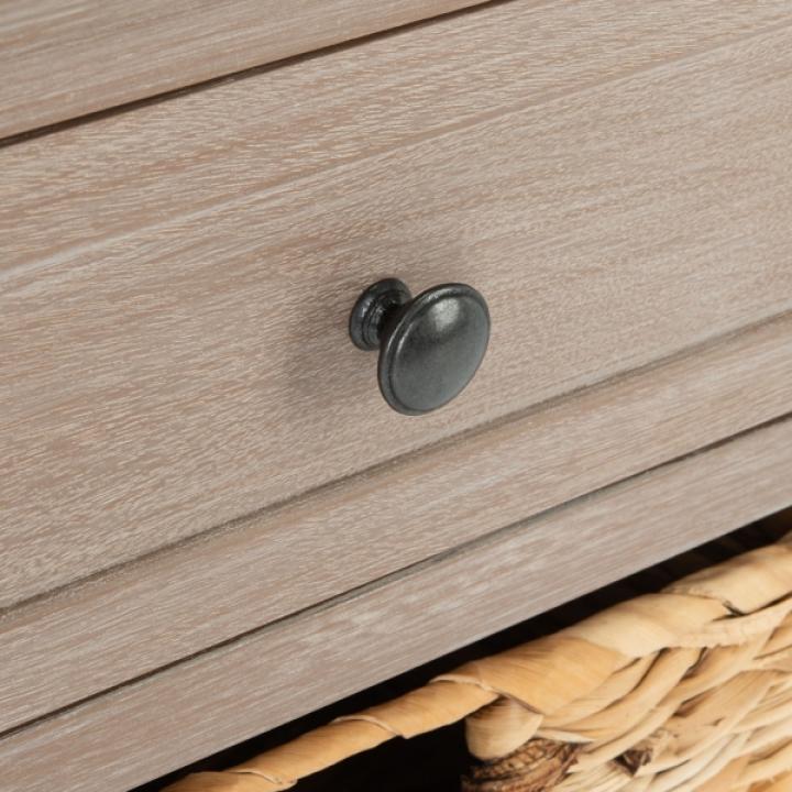 Whitewashed Brown Wood Side Table with Baskets