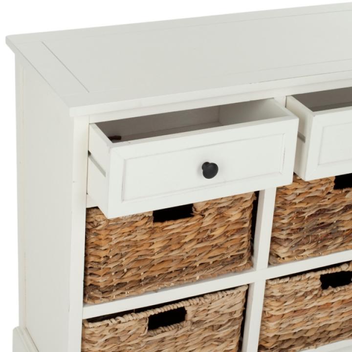 White Wood Woven Baskets Cabinet