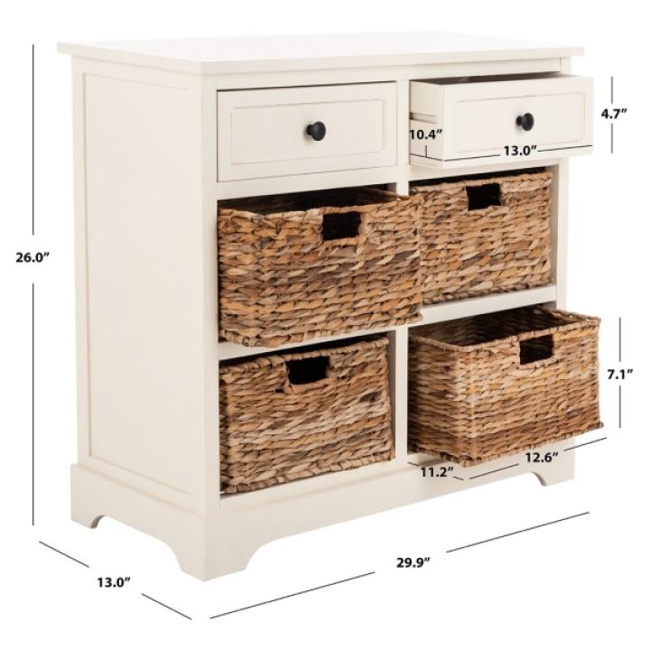 White Wood Woven Baskets Cabinet