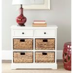 White Wood Woven Baskets Cabinet