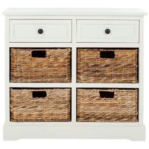 White Wood Woven Baskets Cabinet