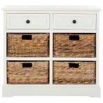 White Wood Woven Baskets Cabinet