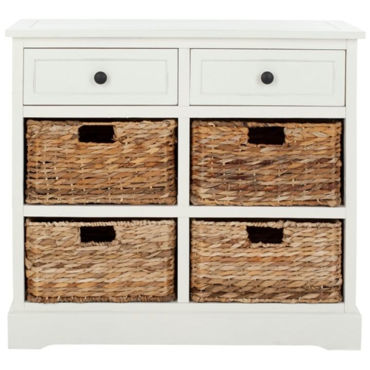 White Wood Woven Baskets Cabinet