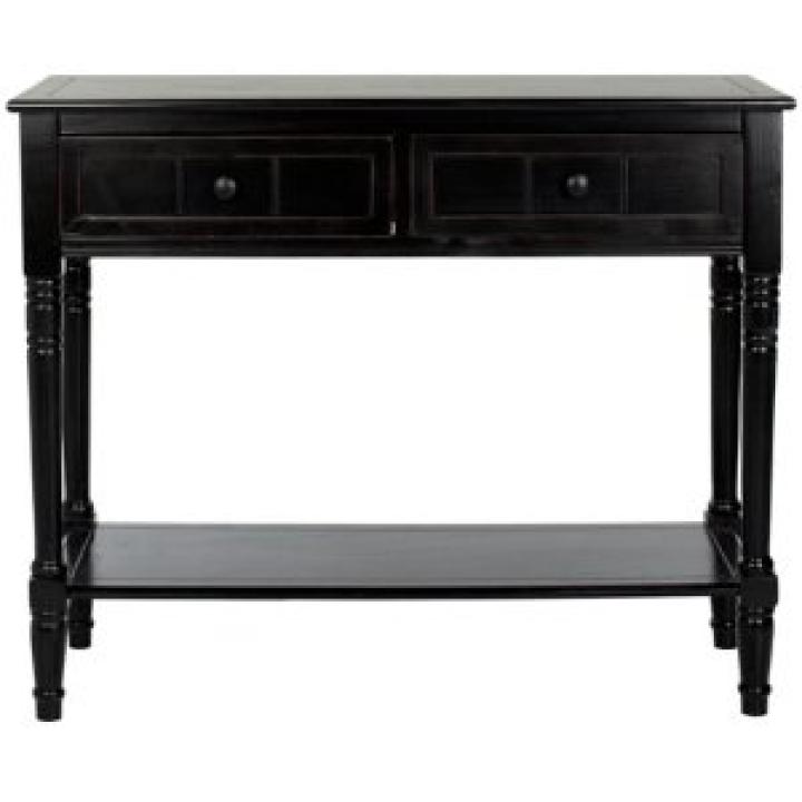 Distressed Black Wood 2-Drawer Console Table