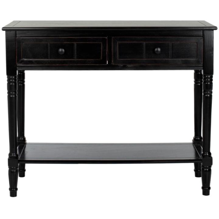 Distressed Black Wood 2-Drawer Console Table