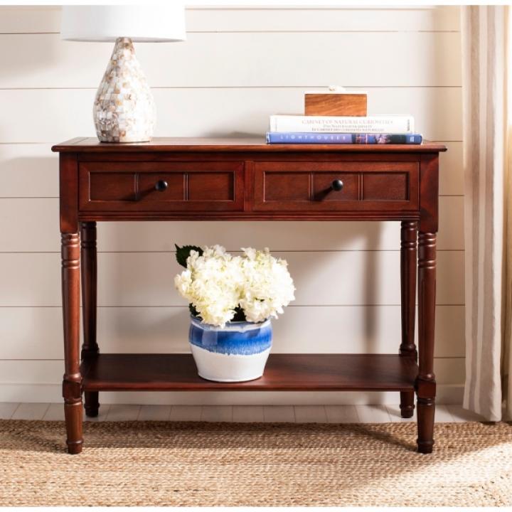 Distressed Brown Wood 2-Drawer Console Table