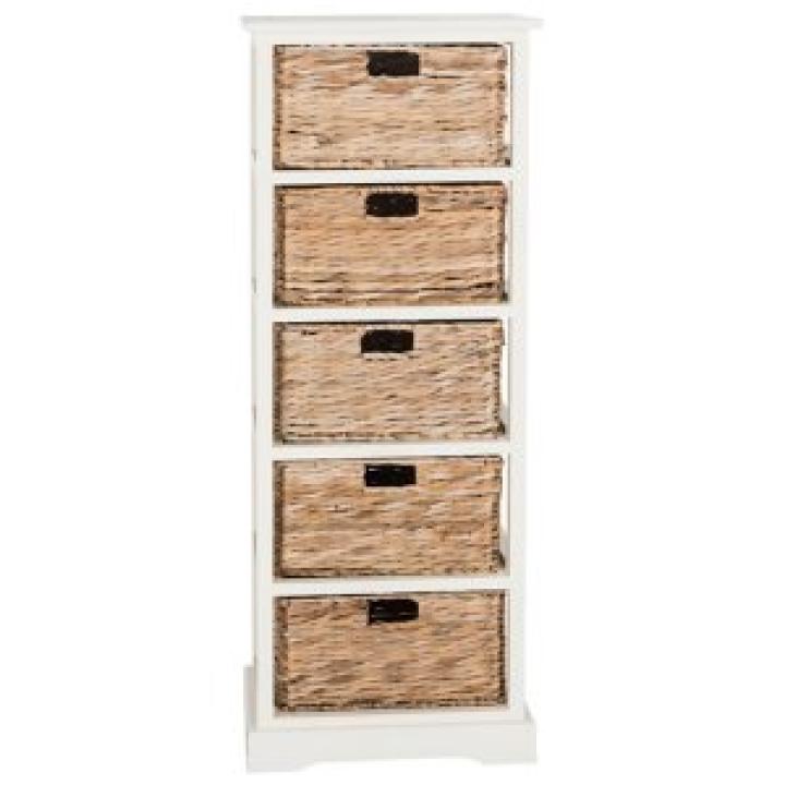 White Wood 5-Tier Basket Storage Shelf