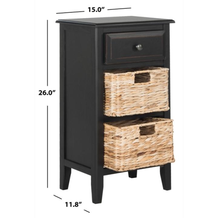 Black Wood Side Table with Baskets