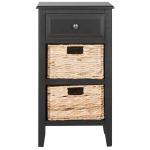 Black Wood Side Table with Baskets