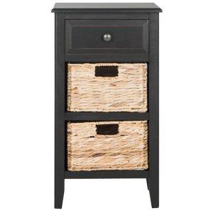 Black Wood Side Table with Baskets