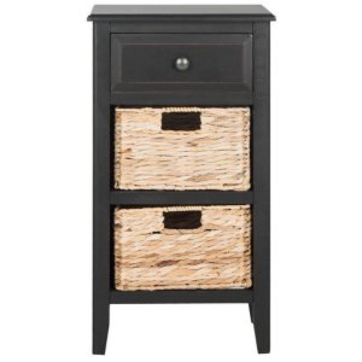 Black Wood Side Table with Baskets