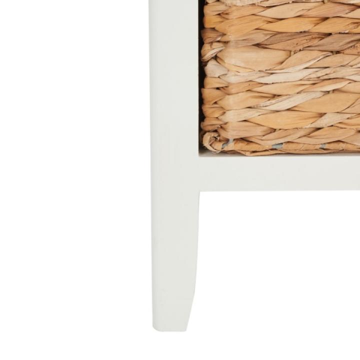 White Wood Side Table with Baskets