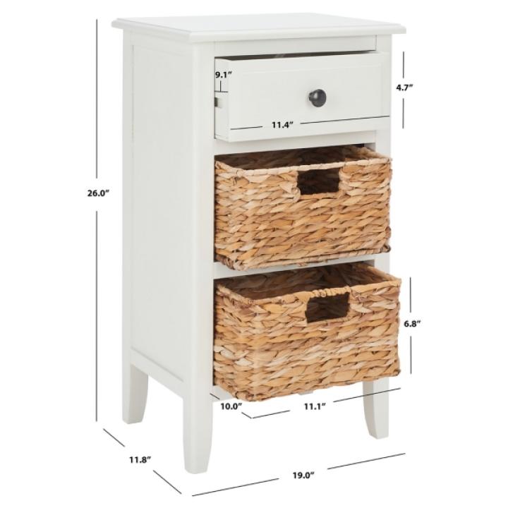 White Wood Side Table with Baskets