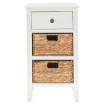White Wood Side Table with Baskets
