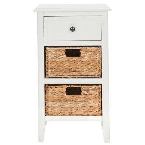 White Wood Side Table with Baskets