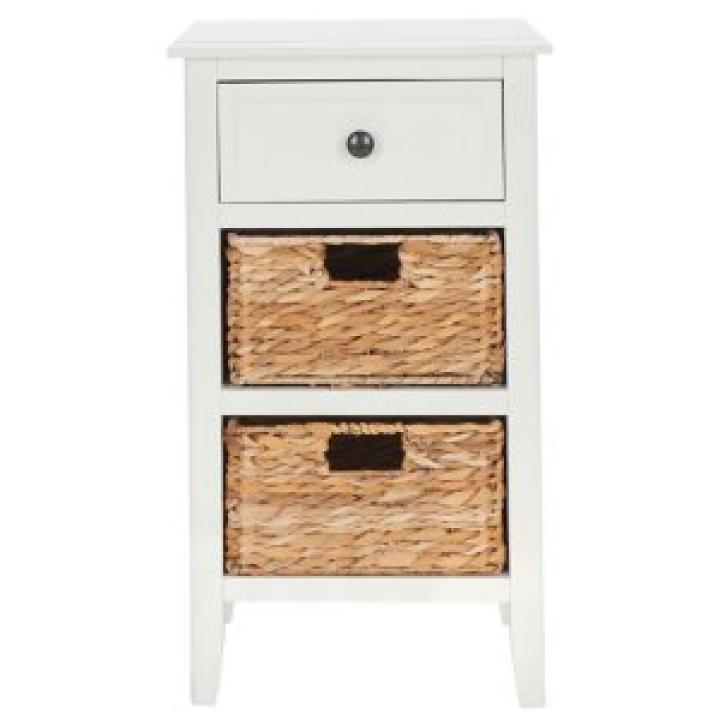 White Wood Side Table with Baskets