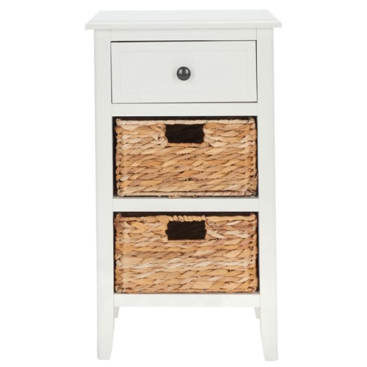 White Wood Side Table with Baskets