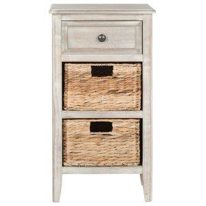 Gray Wood Side Table with Baskets