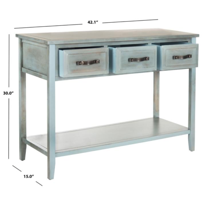 Distressed Light Blue 3-Drawer Console Table