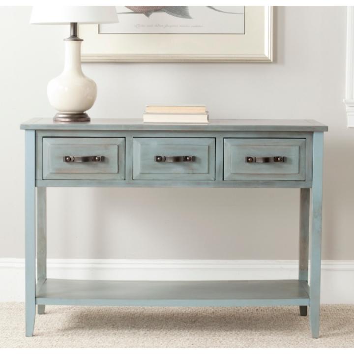 Distressed Light Blue 3-Drawer Console Table
