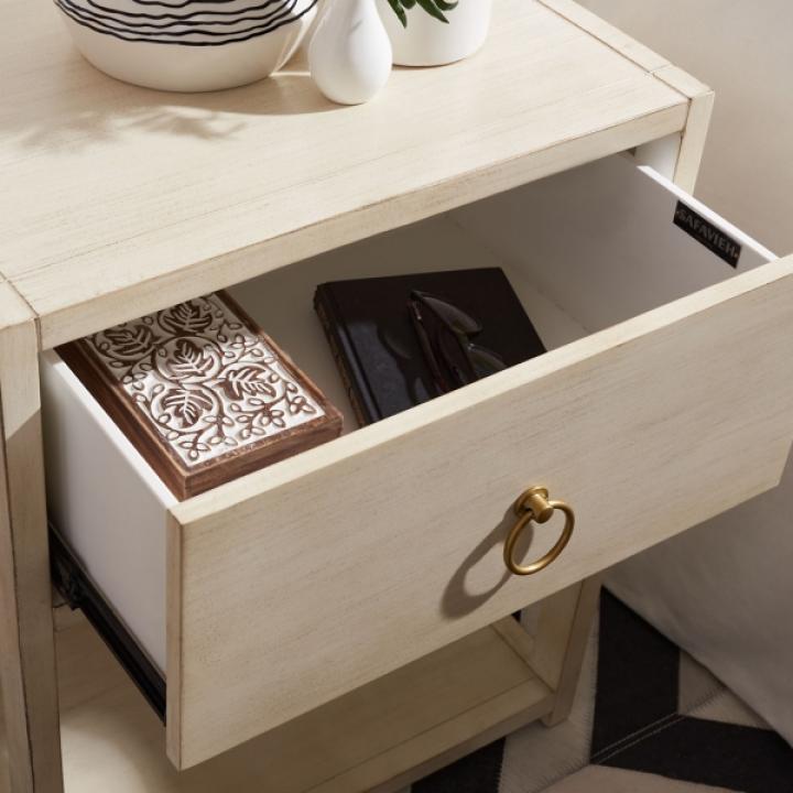 Cream Square Wood Nightstand