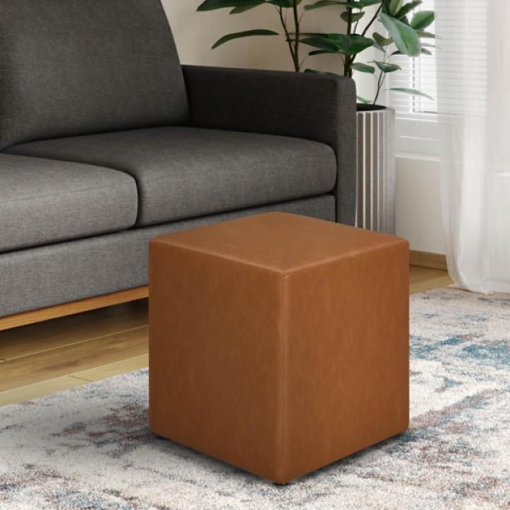 Newton Carmel Faux Leather Square Ottoman