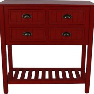 Red Wood 4-Drawer Console Table