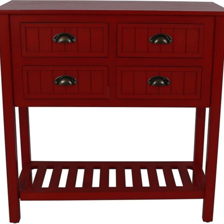 Red Wood 4-Drawer Console Table