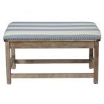 Blue and White Striped Upholstered Wood Bench