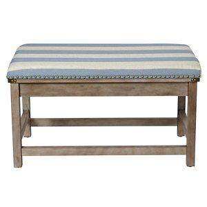 Blue and White Striped Upholstered Wood Bench