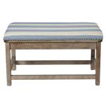 Blue and White Striped Upholstered Wood Bench