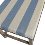 Blue and White Striped Upholstered Wood Bench