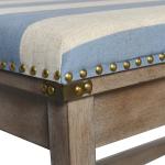 Blue and White Striped Upholstered Wood Bench