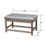 Blue and White Striped Upholstered Wood Bench