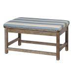 Blue and White Striped Upholstered Wood Bench