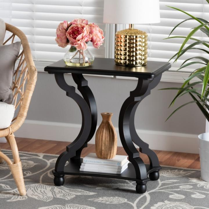 Black Hourglass Wood Accent Table