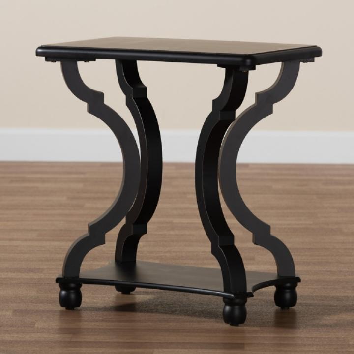 Black Hourglass Wood Accent Table