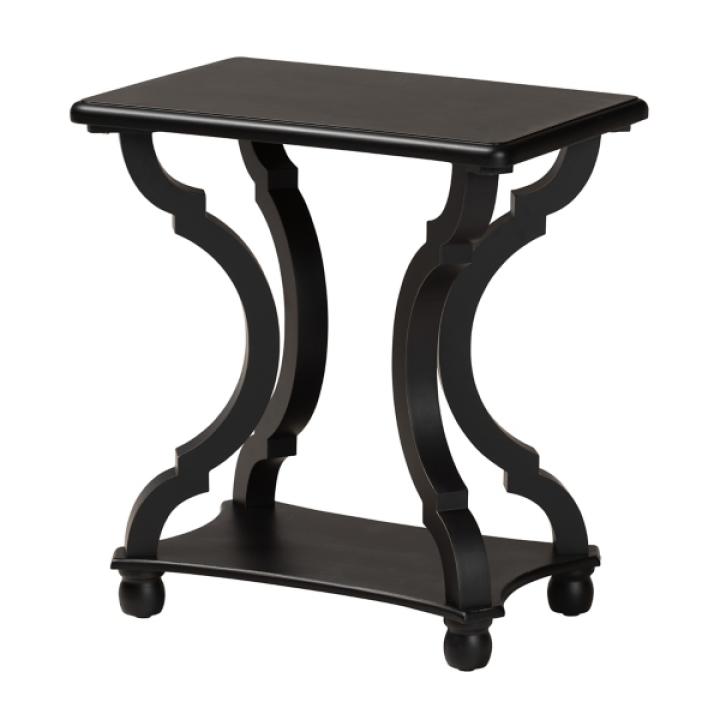 Black Hourglass Wood Accent Table