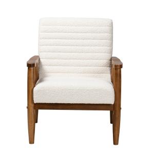 Ivory Boucle & Wood Frame Accent Chair