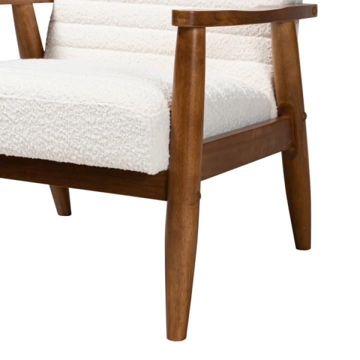 Ivory Boucle & Wood Frame Accent Chair