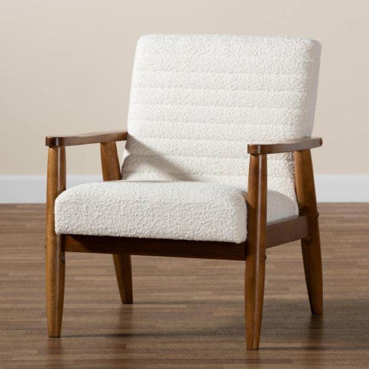 Ivory Boucle & Wood Frame Accent Chair