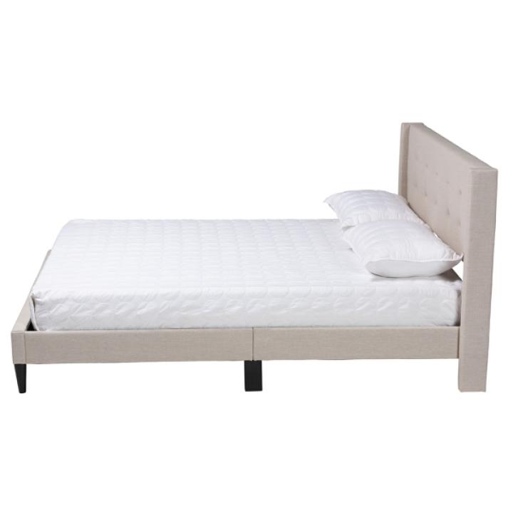 Beige Button Tufted Headboard Full Platform Bed