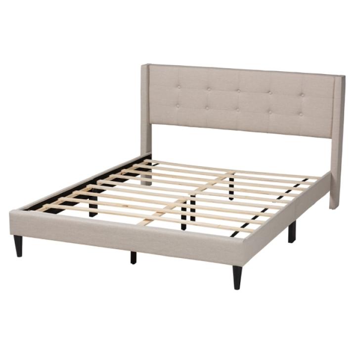 Beige Button Tufted Headboard Full Platform Bed